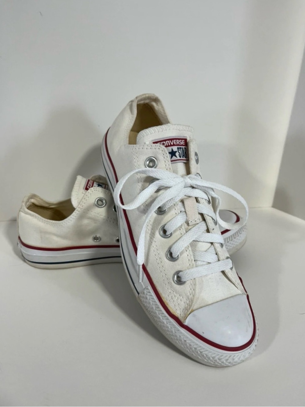 Converse White Canvas Low Top Sneakers with Red Trim 52